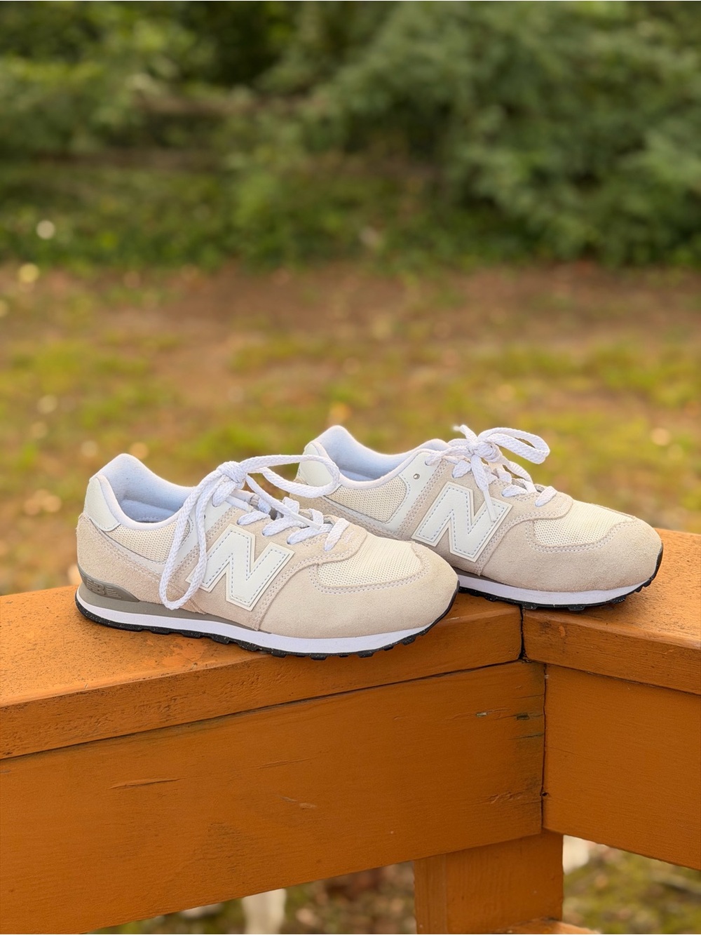 New Balance Beige and White Kids' Lace-Up Sneakers